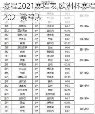 赛程2021赛程表,欧洲杯赛程2021赛程表