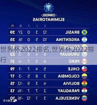 世界杯2022排名,世界杯2022排行