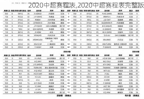 2020中超赛程表,2020中超赛程表完整版